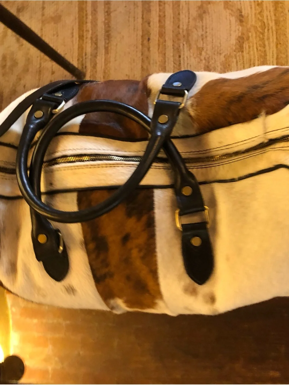Italian Italy Brown and White Cowhide Leather Men’s Duffle Shoulder Bag